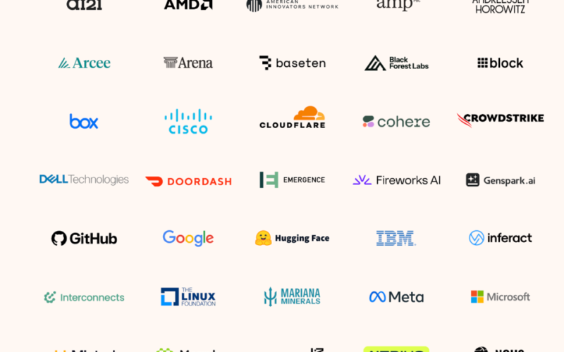 Logos of all 50 signatories of the Open Weights and American AI Leadership letter including Nvidia OpenAI Google Meta Microsoft Hugging Face and Anthropic absent