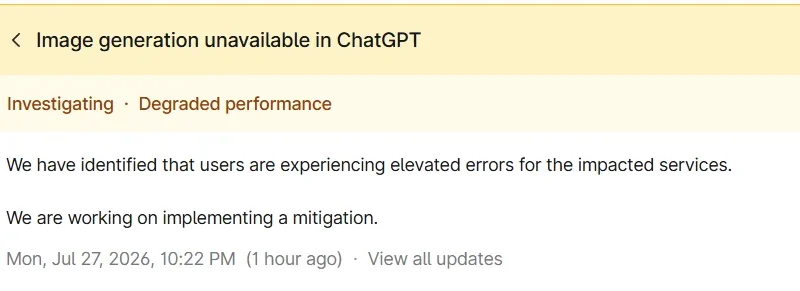 ChatGPT Image Generation Is Down
