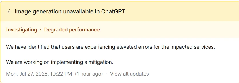 ChatGPT Image Generation Is Down