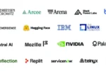 Logos of the 25 signatories of the Open Weights and American AI Leadership letter including Nvidia Microsoft Meta IBM Hugging Face and Palantir