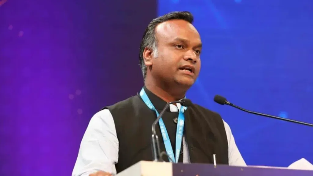 Priyank Kharge speaking at a technology conference on Karnataka Anthropic AI governance collaboration