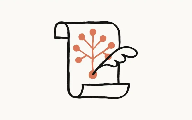 Anthropic official illustration for Claude constitution: scroll, branching diagram, and quill