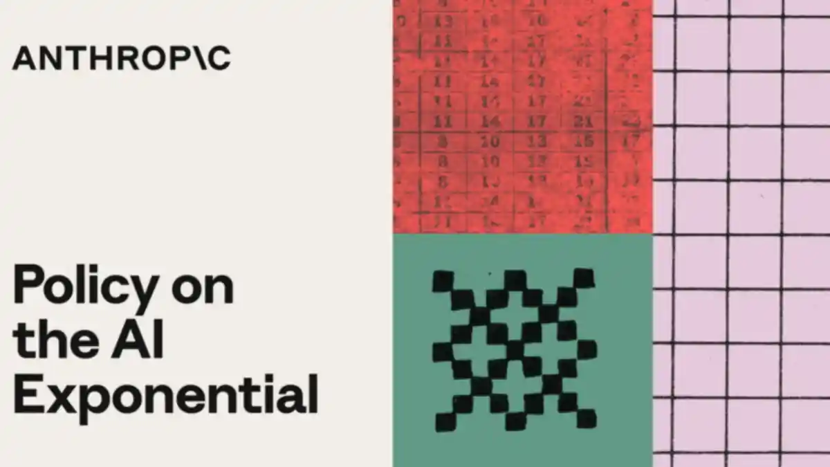 Anthropic's official Policy on the AI Exponential artwork with a calendar grid and checkered pattern