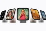 Apple HomeView smart displays in silver, starlight, rose pink and space gray showing FaceTime, photos, Home controls and music