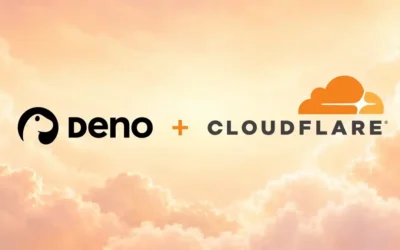 Deno and Cloudflare logos on cloud background from Deno announcement