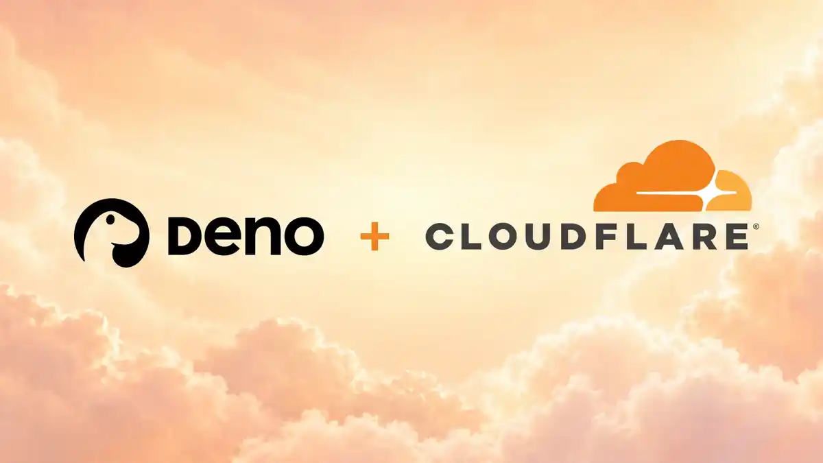 Deno and Cloudflare logos on cloud background from Deno announcement