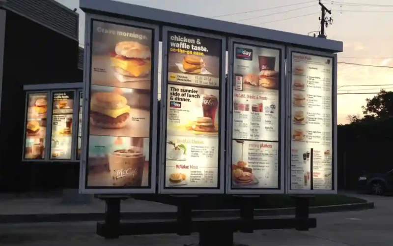 McDonald's drive-thru menu board with breakfast prices in Logan, Ohio