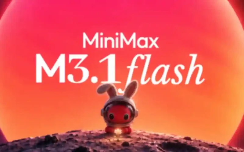 MiniMax M3.1 Flash official launch artwork showing a rabbit in a space helmet in front of a red planet