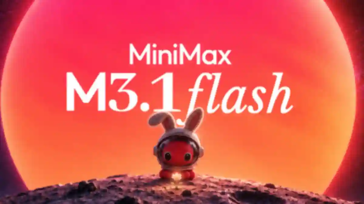 MiniMax M3.1 Flash official launch artwork showing a rabbit in a space helmet in front of a red planet