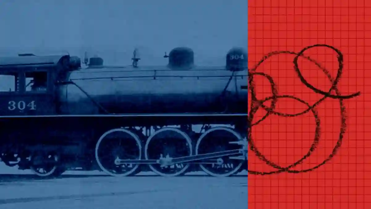 Anthropic's official artwork for its UK AISI incident alignment assessment, a blue steam locomotive beside a red grid with looping pencil scribbles