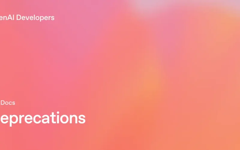 OpenAI Developers API Docs Deprecations title card on a pink and orange gradient with the OpenAI logo